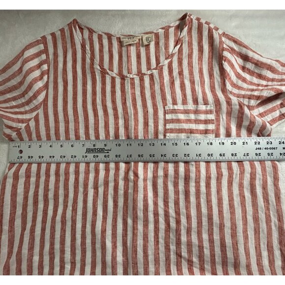Christian Siriano Womens Red White Striped 100% Linen Top XL Short Sleeve Casual - Picture 6 of 7